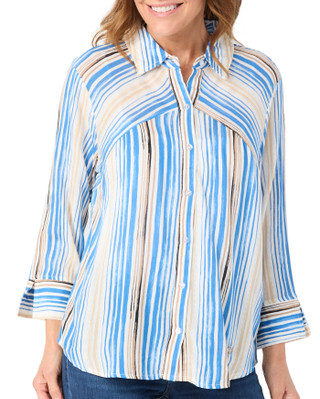 Thumbnail 1: ADRIENNE VITTADINI Adrienne Vittadini Womens 3/4 Sleeve Gauze Stripe Button Top 