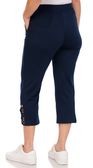 Thumbnail 2: Onque Onque Womens Solid Lattice Trim Capris 