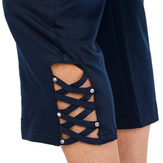 Thumbnail 3: Onque Onque Womens Solid Lattice Trim Capris 