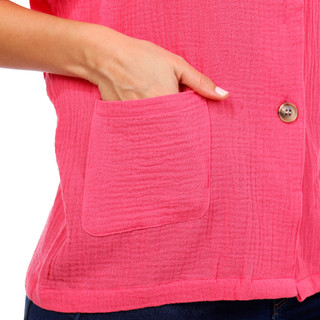 Thumbnail 2: SENSEA Sensea Womens Short Sleeve Button Down Gauze Cover Up Top 