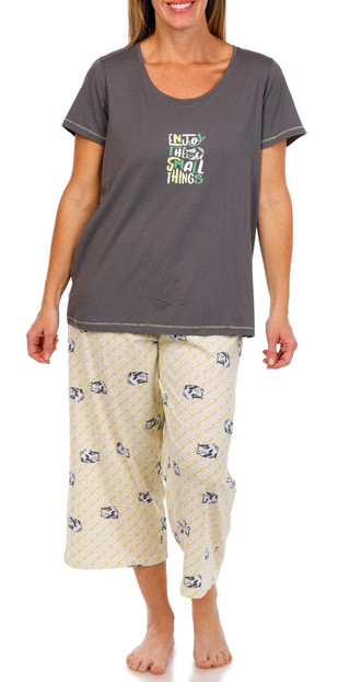 Thumbnail 1: Hue Hue Womens Short Sleeve 2 Pc Cat Pajama Set 