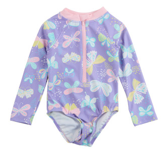 Thumbnail 1: Floatimini Floatimini Little Girls Long Sleeve Butterfly Zip Swimsuit 