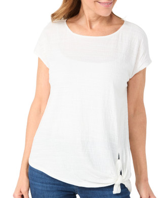 Thumbnail 1: MAX STUDIO Max Studio Womens Short Sleeve Side Tie Crinkle Top 