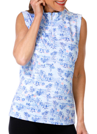 Thumbnail 1: Coral Bay Golf Coral Bay Golf Womens Sleeveless 1/4 Zip Print Top 