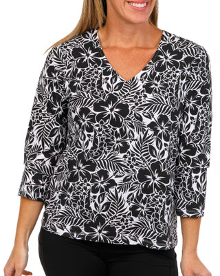 Thumbnail 1: Hearts of Palm Hearts of Palm Womens 3/4 Sleeve Floral V-Neck Top 
