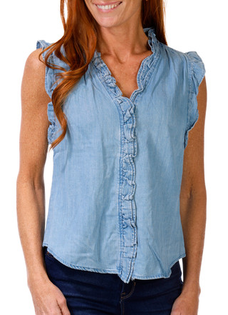 Thumbnail 1: INDUSTRY Industry Womens Sleeveless Button Down Ruffle Top 