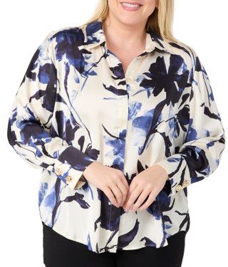 Thumbnail 1: INDUSTRY Industry Plus Long Sleeve Satin Print Button Down Top 