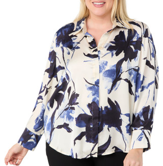 Thumbnail 2: INDUSTRY Industry Plus Long Sleeve Satin Print Button Down Top 