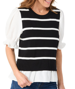 Thumbnail 1: Nanette Lepore Nanette Lepore Womens Short Sleeve Stripe 2Fer Top 