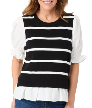 Thumbnail 2: Nanette Lepore Nanette Lepore Womens Short Sleeve Stripe 2Fer Top 
