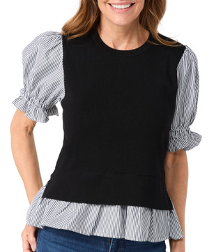 Thumbnail 2: Nanette Lepore Nanette Lepore Womens Short Sleeve Stripe 2Fer Top 