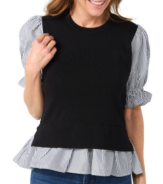 Thumbnail 1: Nanette Lepore Nanette Lepore Womens Short Sleeve Stripe 2Fer Top 