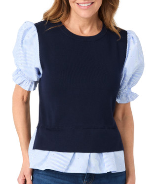 Thumbnail 1: Nanette Lepore Nanette Lepore Womens Short Sleeve Stripe 2Fer Top 