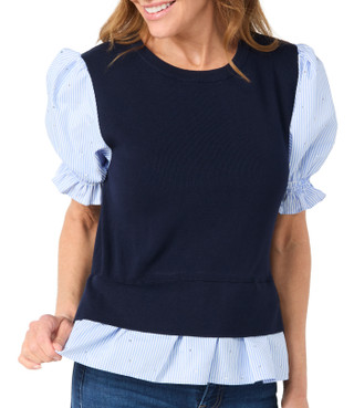 Thumbnail 3: Nanette Lepore Nanette Lepore Womens Short Sleeve Stripe 2Fer Top 