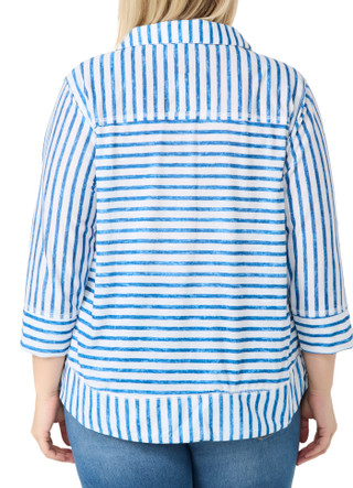 Thumbnail 3: Onque Onque Plus 3/4 Sleeve Striped Button Down Collar Knit Top 