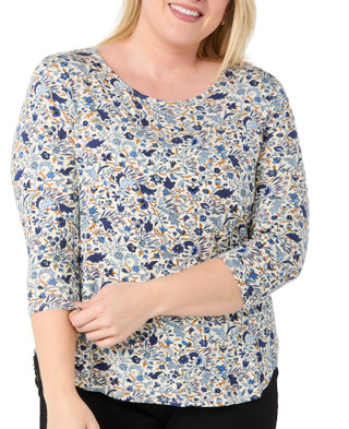 Thumbnail 1: Philosophy Philosophy Plus 3/4 Sleeve Hilo Crew Paisley Top 