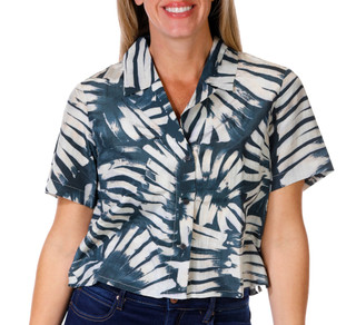 Thumbnail 1: Steve Madden Steve Madden Womens Sandra Short Sleeve Button Crop Top 