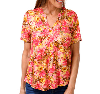 Thumbnail 1: Fyve Women's Petite Short Sleeve Floral Print Top 