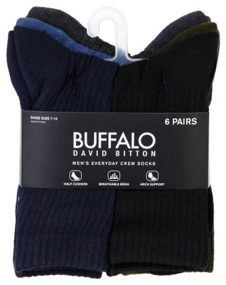Thumbnail 1: Buffalo Buffalo David Bitton Mens Everyday Crew Socks 6-Pack 