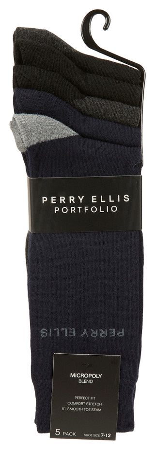 Thumbnail 1: Perry Ellis Perry Ellis Mens Portfolio Micropoly Blend Crew Socks 5-Pack 