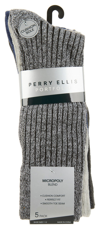 Thumbnail 1: Perry Ellis Perry Ellis Mens Portfolio 5x2 Solid Crew Socks 5-Pack 