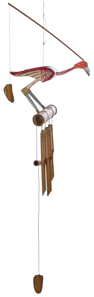 Thumbnail 2: JD Yeatts JD Yeatts 31 in Carved Wood Flamingo Wind Chimes 