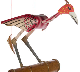 Thumbnail 3: JD Yeatts JD Yeatts 31 in Carved Wood Flamingo Wind Chimes 