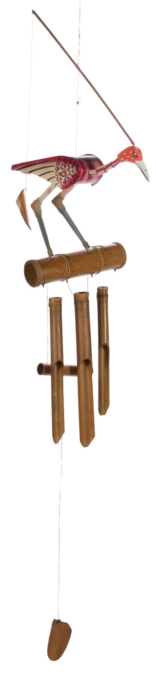 Thumbnail 1: JD Yeatts JD Yeatts 31 in Carved Wood Flamingo Wind Chimes 