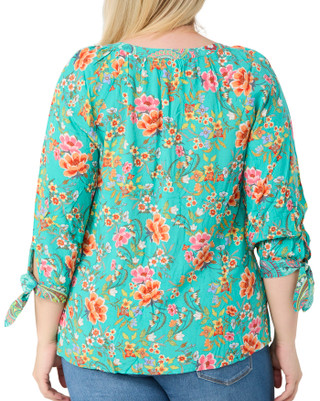 Thumbnail 2: Figueroa and Flower Figueroa and Flower Plus 3/4 Sleeve Button Tie Front Top 