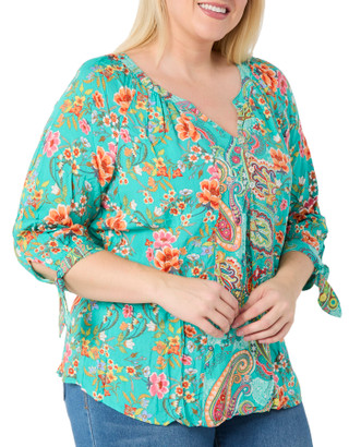 Thumbnail 3: Figueroa and Flower Figueroa and Flower Plus 3/4 Sleeve Button Tie Front Top 