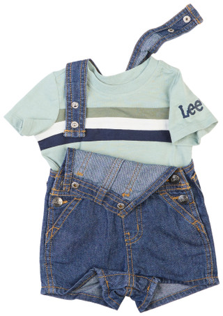 Thumbnail 2: Lee Lee Baby Boys 2 Pc Short Sleeve Tee & Denim Overall Set 
