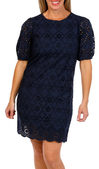 Thumbnail 1: London Times London Times Womens Short Sleeve Cotton Eyelet Dress 
