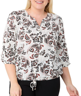 Thumbnail 1: ADRIENNE VITTADINI Adrienne Vittadini Plus 3/4 Sleeve Puff Texture Top 