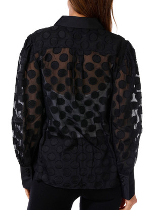 Thumbnail 2: LAUNDRY BY SHELLI SEGAL Laundry Womens Long Puff Sleeve Polka Dot Button Down Top 