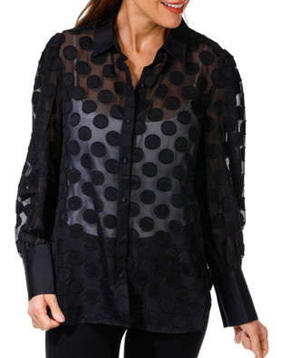 Thumbnail 1: LAUNDRY BY SHELLI SEGAL Laundry Womens Long Puff Sleeve Polka Dot Button Down Top 