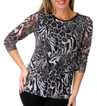 Thumbnail 1: Erin London Erin London Womens 3/4 Sleeve Embellished Animal Lined Top 