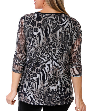 Thumbnail 2: Erin London Erin London Womens 3/4 Sleeve Embellished Animal Lined Top 