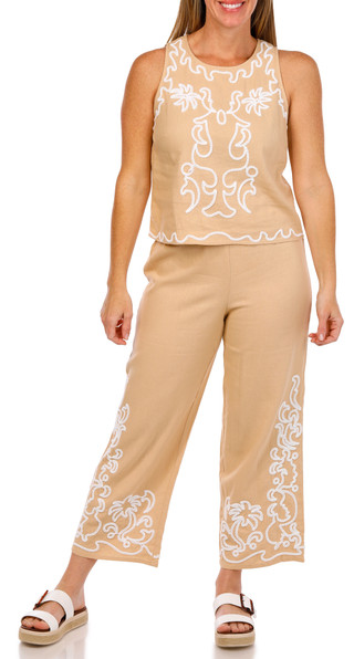 Thumbnail 1: Chelsea & Theodore Chelsea & Theodore Womens 2 Pc Embroidered Vest & Pant Set 