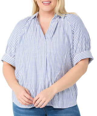 Thumbnail 1: MAX STUDIO Max Studio Plus Short Sleeve Collar Yard Stripe Top 