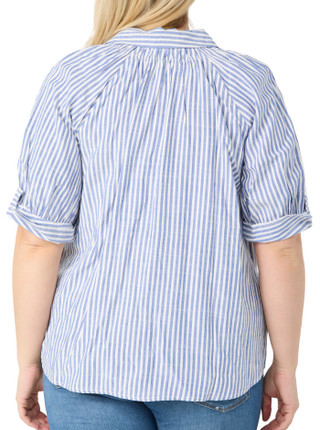Thumbnail 3: MAX STUDIO Max Studio Plus Short Sleeve Collar Yard Stripe Top 