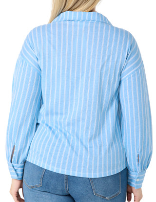Thumbnail 3: Kiss & Fly Kiss & Fly Plus Long Sleeve Collared Palm Tree Stripe Top 