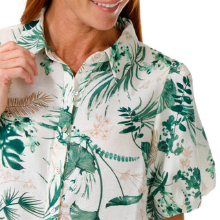 Thumbnail 2: Chenault Chenault Womens Puffer Sleeve Botanical Print Top 
