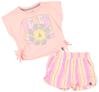 Thumbnail 1: VOLCOM Volcom Little Girls 2 Pc Graphic Tee & Gauze Shorts Set 