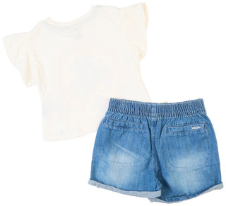 Thumbnail 2: VOLCOM Volcom Little Girls 2 Pc Graphic Tee & Denim Shorts Set 