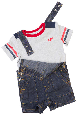 Thumbnail 3: Lee Lee Baby Boys 2 Pc Short Sleeve Tee & Denim Overall Set 