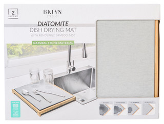 Thumbnail 1: BROOKLYN STEEL CO BKLYN Steel Co 2 Pc Diatomite Dish Drying Mat & Bamboo Base 
