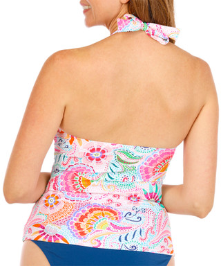 Thumbnail 2: Into The Bleu Into The Bleu Womens Floral Halter Tankini Top 