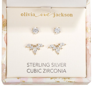Thumbnail 3: OLIVIA & JACKSON Olivia & Jackson 2 Pc Gold Tone Stud Earrings 