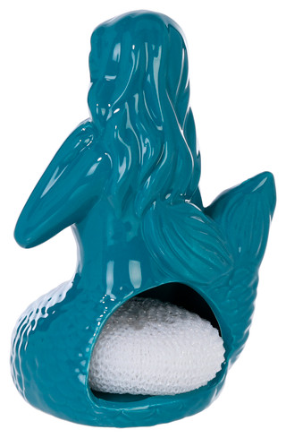 Thumbnail 2: Home Essentials Home Essentials 7 in Aqua Ceramic Mermaid Scrubby Holder 