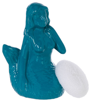 Thumbnail 1: Home Essentials Home Essentials 7 in Aqua Ceramic Mermaid Scrubby Holder 